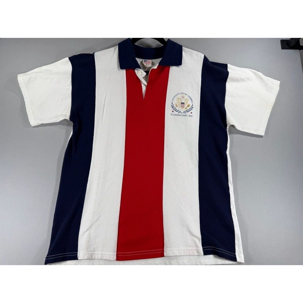 Vintage 80s 90s USA Washington DC Polo Large Made in USA Eagle Colorblock 100% C